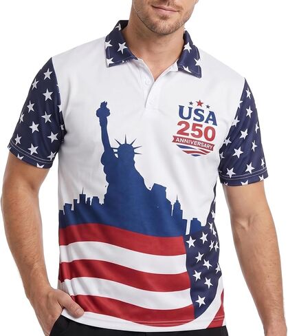 Evankin 250 Anniversary USA Shirt for Men, America Graphic Polo Shirt, Independence Day Patriotic Short Sleeve Golf Tops in Kuwait