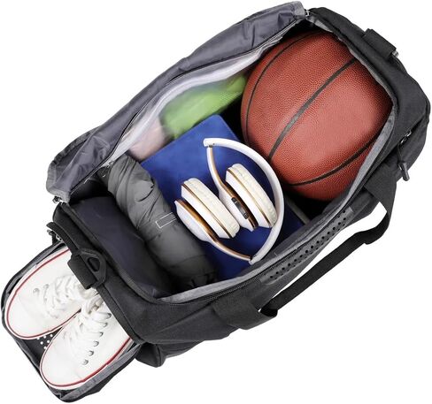 Canvas Gym Bag, Black, Wear-Resistant Sport Duffel with Removable Hook, Multiple Compartments in Kuwait