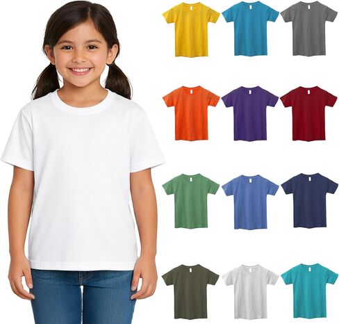 12 Pack Kids Cotton Tshirts Bulk, Wholesale Unisex Children Tees, Lightweight Tshirt Packs for Girls in Saudi Arabia