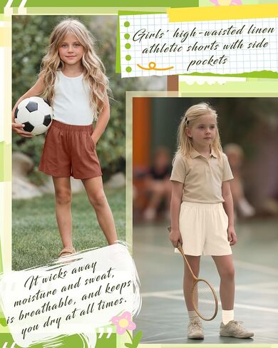 3 Pack Girls' Linen Short with Pockets High Waist Wide Leg Elastic Waist Loose Fit Casual Summer Pants 5-14 Years in Saudi Arabia