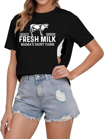 Nursing Shirts for Breastfeeding Women Friendly Zipper Nursing Shirt Casual Maternity Graphic Tees Top in Kuwait