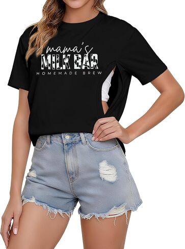 Nursing Shirts for Breastfeeding Women Friendly Zipper Nursing Shirt Casual Maternity Graphic Tees Top in Kuwait