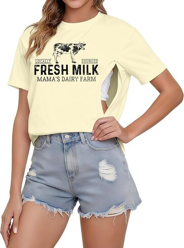 Nursing Shirts for Breastfeeding Women Friendly Zipper Nursing Shirt Casual Maternity Graphic Tees Top in Kuwait