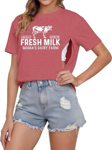 Nursing Shirts for Breastfeeding Women Friendly Zipper Nursing Shirt Casual Maternity Graphic Tees Top in Kuwait