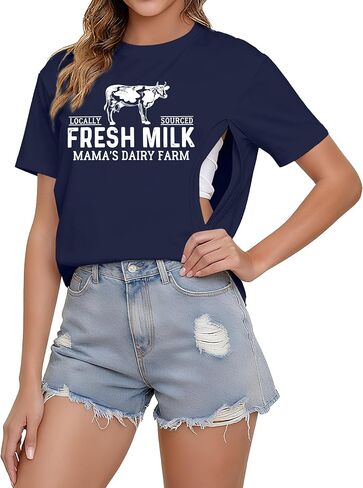 Nursing Shirts for Breastfeeding Women Friendly Zipper Nursing Shirt Casual Maternity Graphic Tees Top in Kuwait