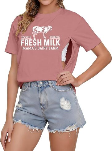 Nursing Shirts for Breastfeeding Women Friendly Zipper Nursing Shirt Casual Maternity Graphic Tees Top in Kuwait