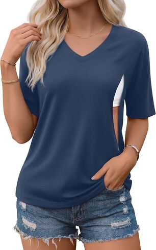 Neer Women's Nursing Shirts for Breastfeeding with Hidden Zipper V-Neck Loose Fit Maternity Half Sleeves Tops Nursing Clothes in Saudi Arabia
