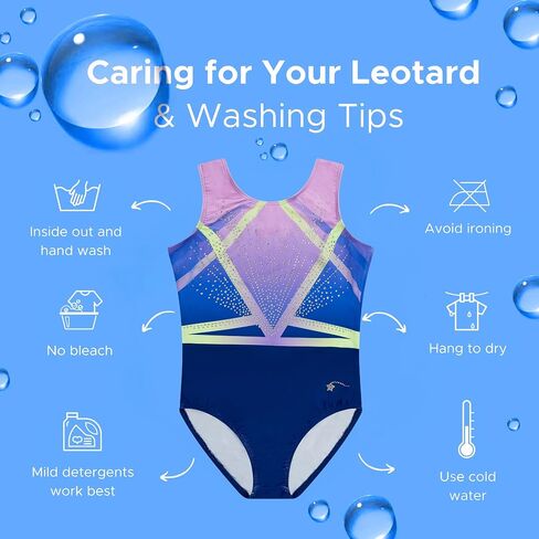ملابس الجمباز للفتيات من Destira - تانك رياضي مزين بأحجار الراين الكريستالية الملونة الممتعة، ربطة عنق متطابقة in Kuwait