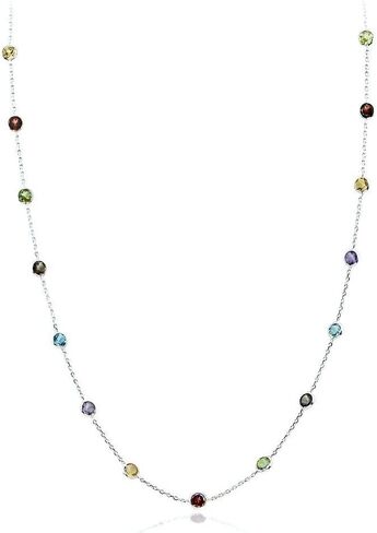 14K White Gold Round Multi-Gemstones Necklace By The Yard 16 Inches in Saudi Arabia