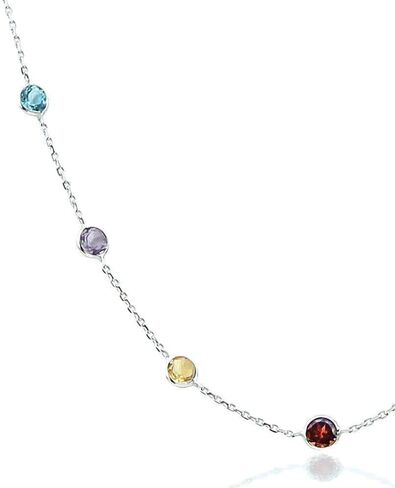 14K White Gold Round Multi-Gemstones Necklace By The Yard 16 Inches in Saudi Arabia