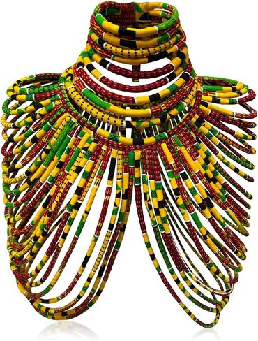 African Ankara Cape Necklace for Women Statement Multi-strand Shawl and African Collar Tribal Necklaces 2 PCS in Kuwait