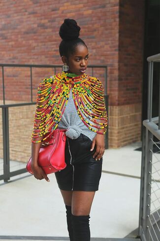 African Ankara Cape Necklace for Women Statement Multi-strand Shawl and African Collar Tribal Necklaces 2 PCS in Kuwait