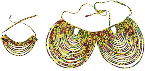 African Ankara Cape Necklace for Women Statement Multi-strand Shawl and African Collar Tribal Necklaces 2 PCS in Kuwait