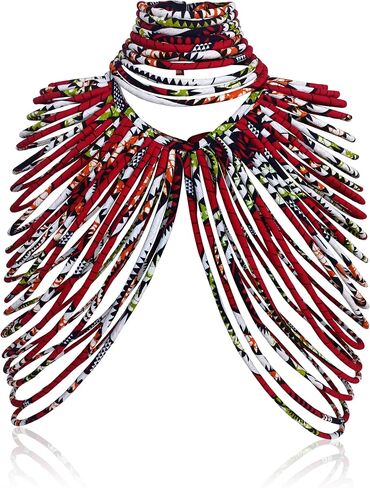 African Ankara Cape Necklace for Women Statement Multi-strand Shawl and African Collar Tribal Necklaces 2 PCS in Kuwait