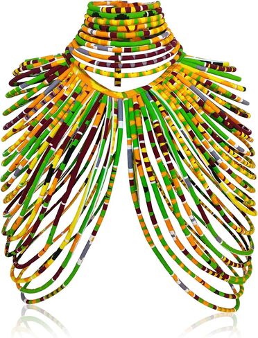 African Ankara Cape Necklace for Women Statement Multi-strand Shawl and African Collar Tribal Necklaces 2 PCS in Kuwait