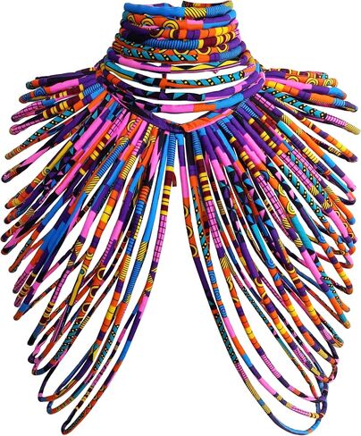 African Ankara Cape Necklace for Women Statement Multi-strand Shawl and African Collar Tribal Necklaces 2 PCS in Kuwait