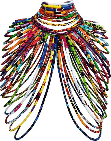 African Ankara Cape Necklace for Women Statement Multi-strand Shawl and African Collar Tribal Necklaces 2 PCS in Kuwait