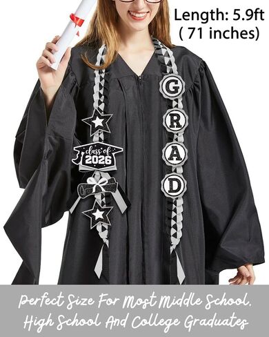 CiyvoLyeen Graduation Leis with Glitter Pins Class of 2026 Decoration Handmade Double Braided Ribbon Garland for Graduate Her Him High School University Graduation Gift Idea (Black & Silver) in Kuwait