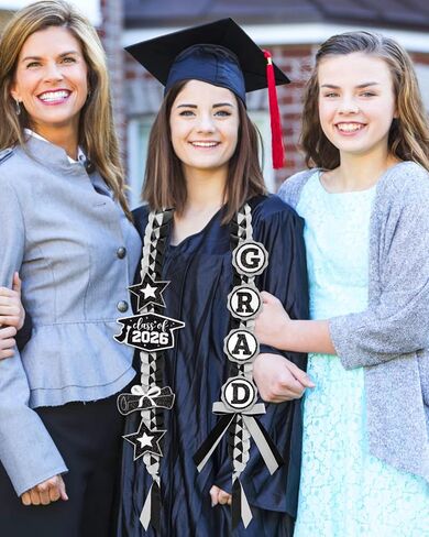 CiyvoLyeen Graduation Leis with Glitter Pins Class of 2026 Decoration Handmade Double Braided Ribbon Garland for Graduate Her Him High School University Graduation Gift Idea (Black & Silver) in Kuwait