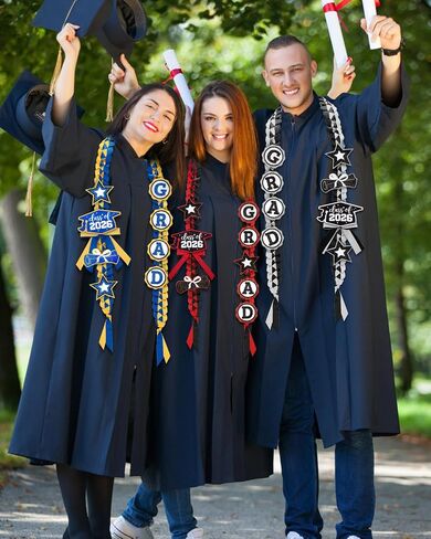 CiyvoLyeen Graduation Leis with Glitter Pins Class of 2026 Decoration Handmade Double Braided Ribbon Garland for Graduate Her Him High School University Graduation Gift Idea (Black & Silver) in Kuwait