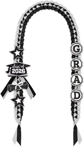 CiyvoLyeen Graduation Leis with Glitter Pins Class of 2026 Decoration Handmade Double Braided Ribbon Garland for Graduate Her Him High School University Graduation Gift Idea (Black & Silver) in Kuwait