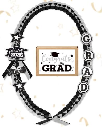 CiyvoLyeen Graduation Leis with Glitter Pins Class of 2026 Decoration Handmade Double Braided Ribbon Garland for Graduate Her Him High School University Graduation Gift Idea (Black & Silver) in Kuwait