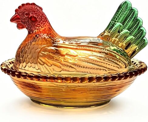 Candy Dish with Lid Glass Hen on Nest Vintage Funny Candy Dishes Snack Bowl for Nuts, Dessert, Cookies, Biscuit, Decorative Jar Home Kitchen Office Tabletop Decor (Glazed Color) in Saudi Arabia