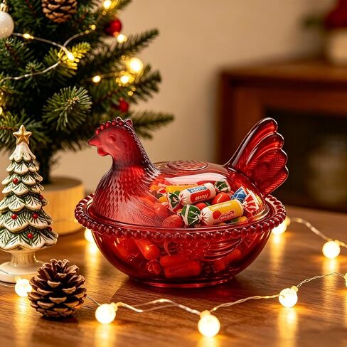 Candy Dish with Lid Glass Hen on Nest Vintage Funny Candy Dishes Snack Bowl for Nuts, Dessert, Cookies, Biscuit, Decorative Jar Home Kitchen Office Tabletop Decor (Glazed Color) in Saudi Arabia
