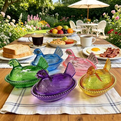 Candy Dish with Lid Glass Hen on Nest Vintage Funny Candy Dishes Snack Bowl for Nuts, Dessert, Cookies, Biscuit, Decorative Jar Home Kitchen Office Tabletop Decor (Glazed Color) in Saudi Arabia
