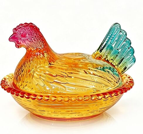 Candy Dish with Lid Glass Hen on Nest Vintage Funny Candy Dishes Snack Bowl for Nuts, Dessert, Cookies, Biscuit, Decorative Jar Home Kitchen Office Tabletop Decor (Glazed Color) in Saudi Arabia