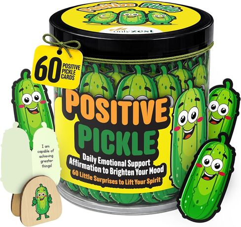 Positive Pickle Jar - 60 Positive Affirmation Cards with Display Clip Stand - Emotional Support Pickle Birthday Gift for Women & Friends - Teen Girls Trendy Stuff - Motivational Desk Decor in Saudi Arabia