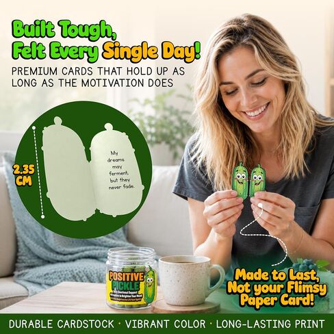 Positive Pickle Jar - 60 Positive Affirmation Cards with Display Clip Stand - Emotional Support Pickle Birthday Gift for Women & Friends - Teen Girls Trendy Stuff - Motivational Desk Decor in Saudi Arabia