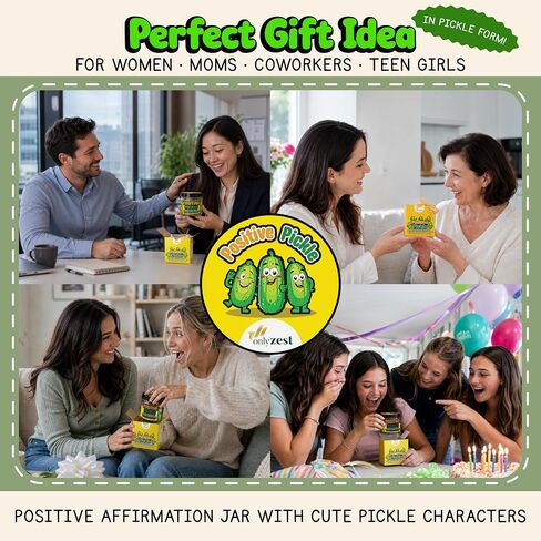 Positive Pickle Jar - 60 Positive Affirmation Cards with Display Clip Stand - Emotional Support Pickle Birthday Gift for Women & Friends - Teen Girls Trendy Stuff - Motivational Desk Decor in Saudi Arabia
