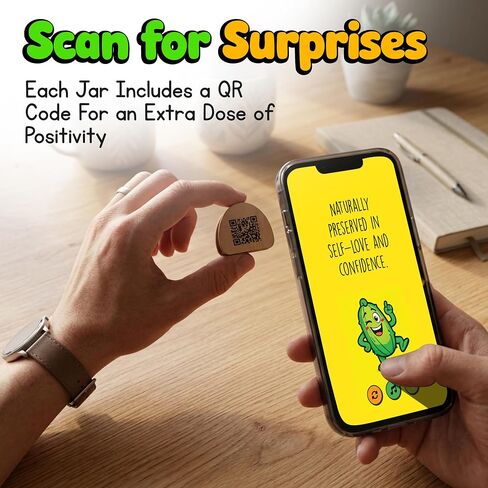 Positive Pickle Jar - 60 Positive Affirmation Cards with Display Clip Stand - Emotional Support Pickle Birthday Gift for Women & Friends - Teen Girls Trendy Stuff - Motivational Desk Decor in Saudi Arabia