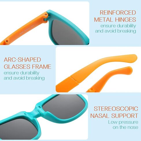 4 Pack Kids Sunglasses, Foldable Toddler Sunglasses Age 2-4 6-8 10-12 Boys Girls, Cute Sun Glasses for Kids(Rectangle) in Kuwait