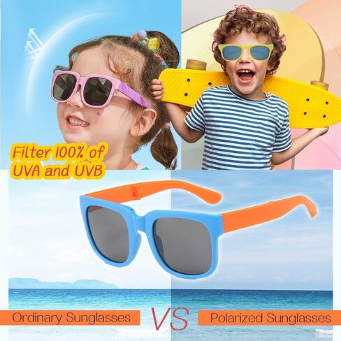 4 Pack Kids Sunglasses, Foldable Toddler Sunglasses Age 2-4 6-8 10-12 Boys Girls, Cute Sun Glasses for Kids(Rectangle) in Kuwait