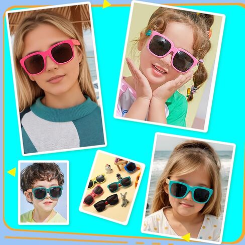 4 Pack Kids Sunglasses, Foldable Toddler Sunglasses Age 2-4 6-8 10-12 Boys Girls, Cute Sun Glasses for Kids(Rectangle) in Kuwait