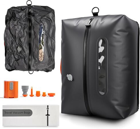 Vacuum Travel Bags with Pump, 2 Pack 34L Space Saver Vacuum Compression Bags for Travel Luggage Suitcase Backpack, Waterproof & Reusable Vacuum Packing Cubes for Clothing（2Pcs+Pump) in Saudi Arabia