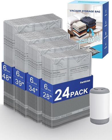 Fantictas Travel Vacuum Bags with Pump, 12 Pack Small Vacuum Storage Bags for Clothing, Travel Lugggage and Suitcase 80% Space Saver Vacuum Seal Bags for Clothing, Comforters in Saudi Arabia