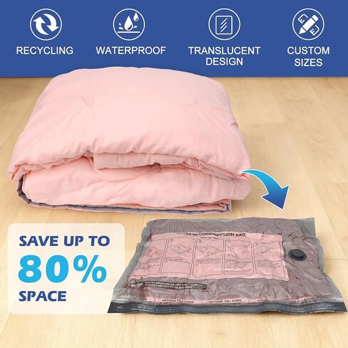 Fantictas Travel Vacuum Bags with Pump, 12 Pack Small Vacuum Storage Bags for Clothing, Travel Lugggage and Suitcase 80% Space Saver Vacuum Seal Bags for Clothing, Comforters in Saudi Arabia