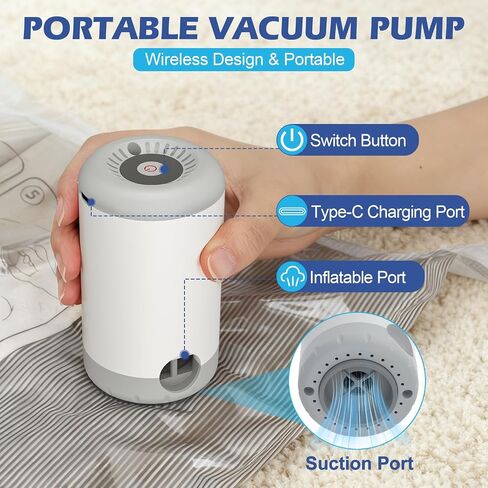 Fantictas Travel Vacuum Bags with Pump, 12 Pack Small Vacuum Storage Bags for Clothing, Travel Lugggage and Suitcase 80% Space Saver Vacuum Seal Bags for Clothing, Comforters in Saudi Arabia