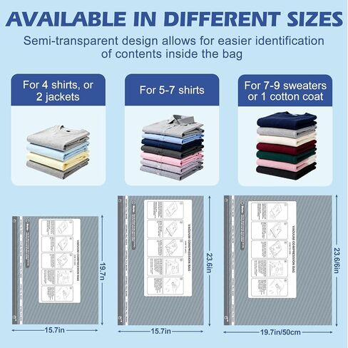 Fantictas Travel Vacuum Bags with Pump, 12 Pack Small Vacuum Storage Bags for Clothing, Travel Lugggage and Suitcase 80% Space Saver Vacuum Seal Bags for Clothing, Comforters in Saudi Arabia