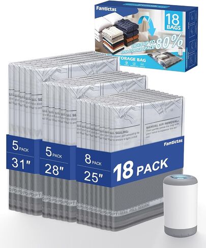 Fantictas Travel Vacuum Bags with Pump, 12 Pack Small Vacuum Storage Bags for Clothing, Travel Lugggage and Suitcase 80% Space Saver Vacuum Seal Bags for Clothing, Comforters in Saudi Arabia
