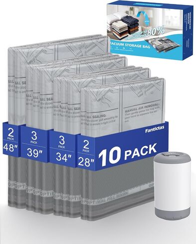 Fantictas Travel Vacuum Bags with Pump, 12 Pack Small Vacuum Storage Bags for Clothing, Travel Lugggage and Suitcase 80% Space Saver Vacuum Seal Bags for Clothing, Comforters in Saudi Arabia