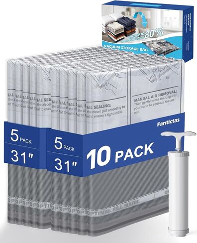 Fantictas Travel Vacuum Bags with Pump, 12 Pack Small Vacuum Storage Bags for Clothing, Travel Lugggage and Suitcase 80% Space Saver Vacuum Seal Bags for Clothing, Comforters in Saudi Arabia