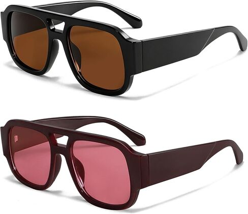 TYA Retro Oversized Aviator Sunglasses for Women Men 2026 Square Double Bridge Trendy Sun Glasses UV400 in Saudi Arabia