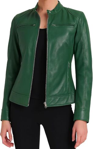 J'Jackin Premium Real Lambskin Leather Jacket Women - Cafe Racer Style Genuine Leather Motorcycle Jackets Womens in Saudi Arabia