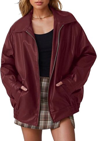 APRROOT Leather Jacket Women Oversized Faux Motorcycle Bomber Jackets Fall Fashion Outfits 2025 Winter Clothes with Pocket in Saudi Arabia