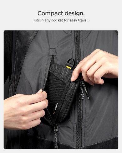 محفظة بطاقات Spigen Life for Soft Material، محفظة EDC رفيعة لمنع RFID مع جيب شبكي، حزام على شكل حرف D، سحاب YKK مقاوم للماء، حامل بطاقات حمل يومي خفيف الوزن - أسود in Kuwait
