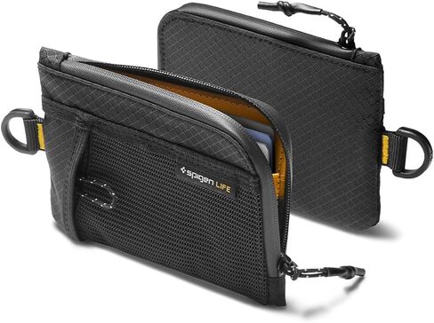 محفظة بطاقات Spigen Life for Soft Material، محفظة EDC رفيعة لمنع RFID مع جيب شبكي، حزام على شكل حرف D، سحاب YKK مقاوم للماء، حامل بطاقات حمل يومي خفيف الوزن - أسود in Kuwait
